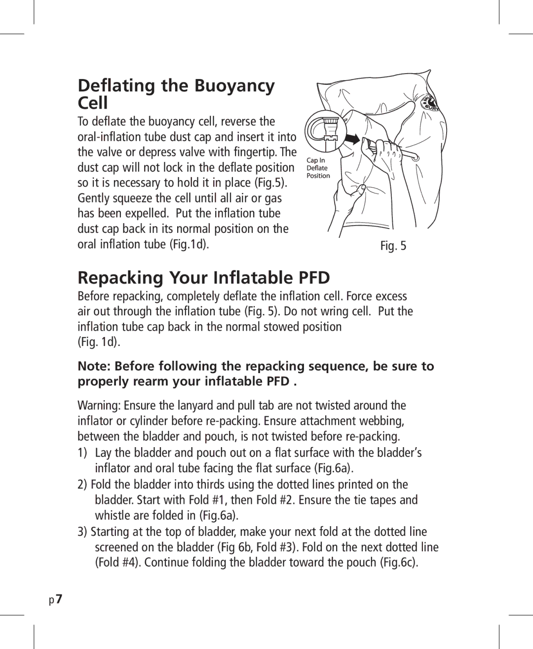 Mustang Survival MD3025NV manual Deflating the Buoyancy Cell, Repacking Your Inflatable PFD 