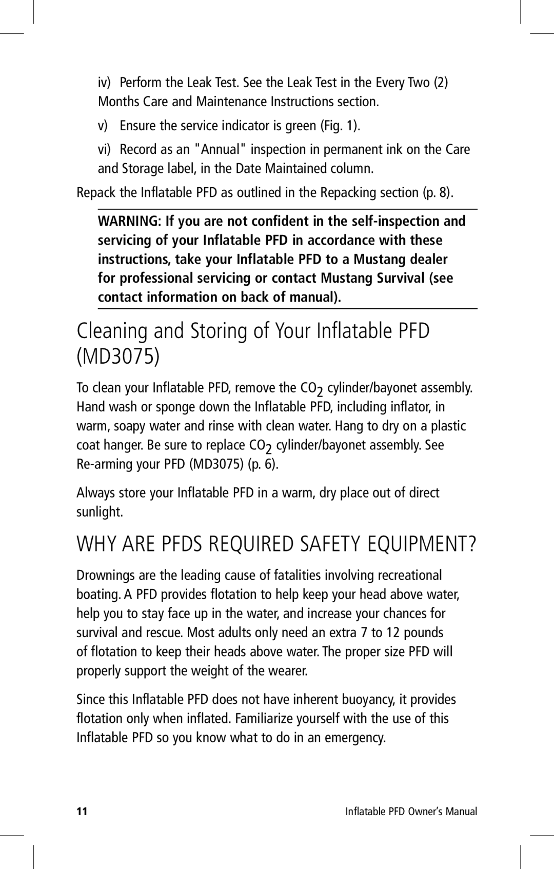 Mustang Survival manual Cleaning and Storing of Your Inflatable PFD MD3075, Ensure the service indicator is green Fig 