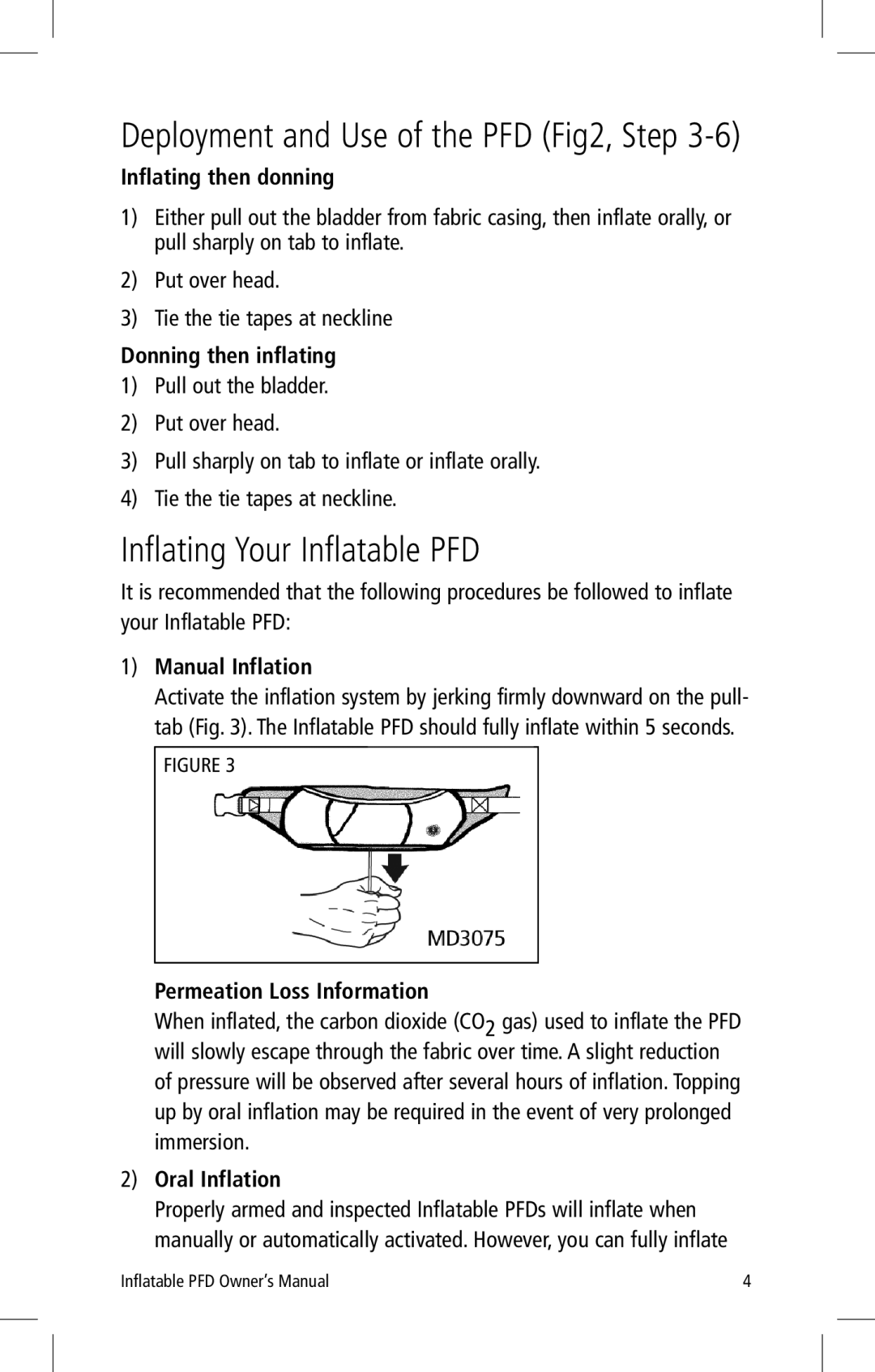 Mustang Survival MD3075 manual Inflating Your Inflatable PFD 