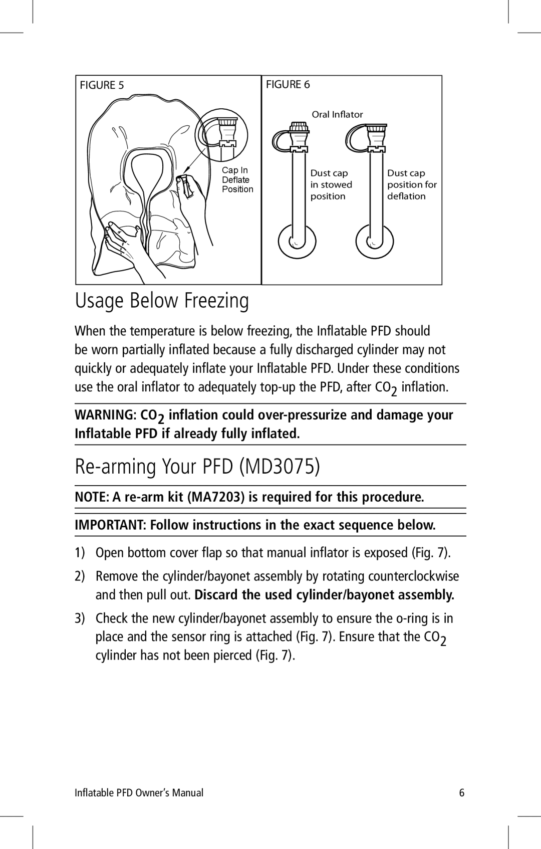 Mustang Survival manual Usage Below Freezing, Re-arming Your PFD MD3075 