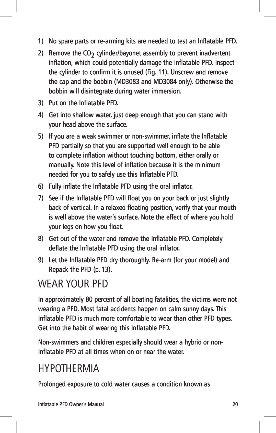 Mustang Survival MD3081, MD3084, MD3083, MD3082 manual Wear Your Pfd, Hypothermia 