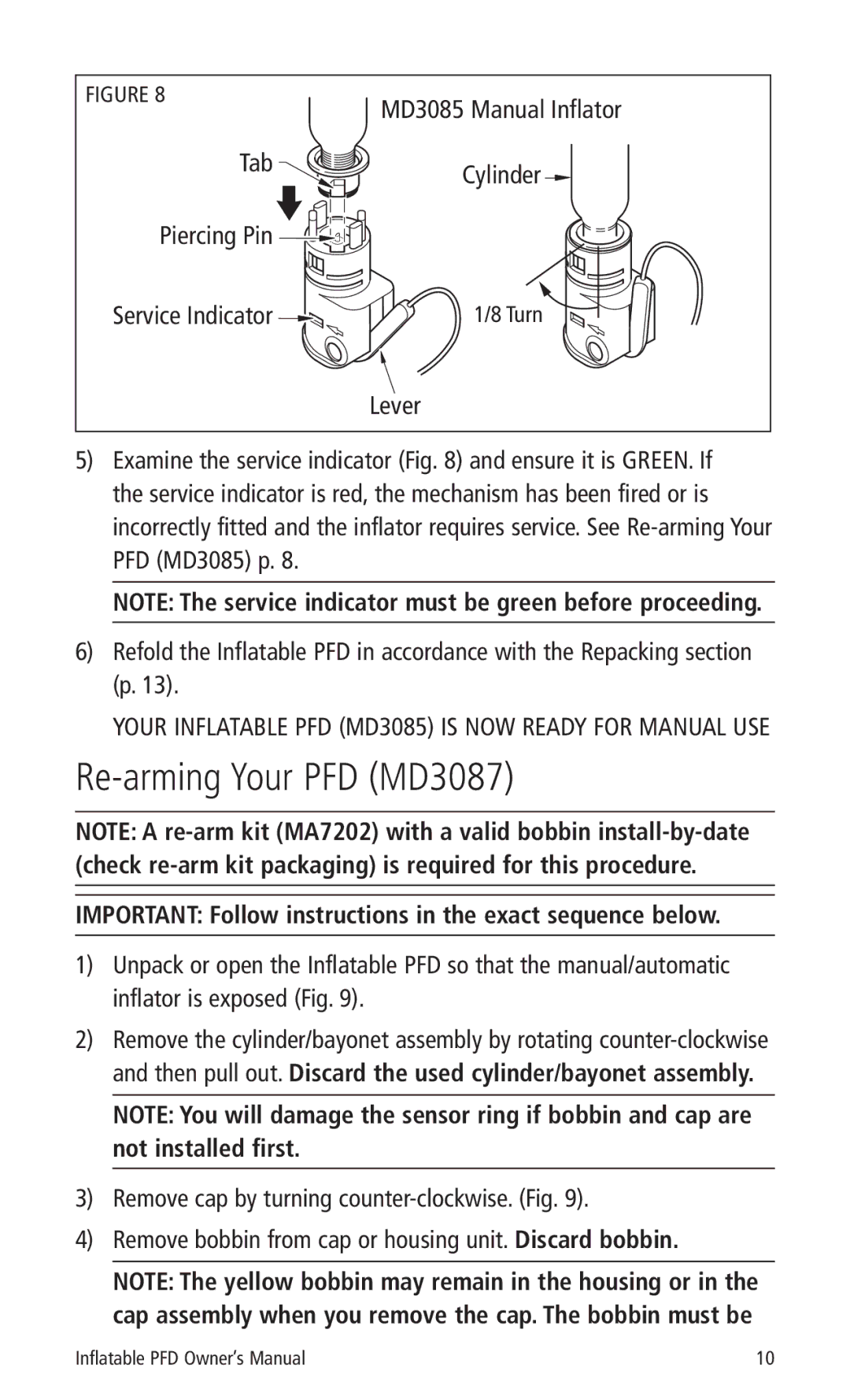 Mustang Survival MD3085 manual Re-arming Your PFD MD3087 