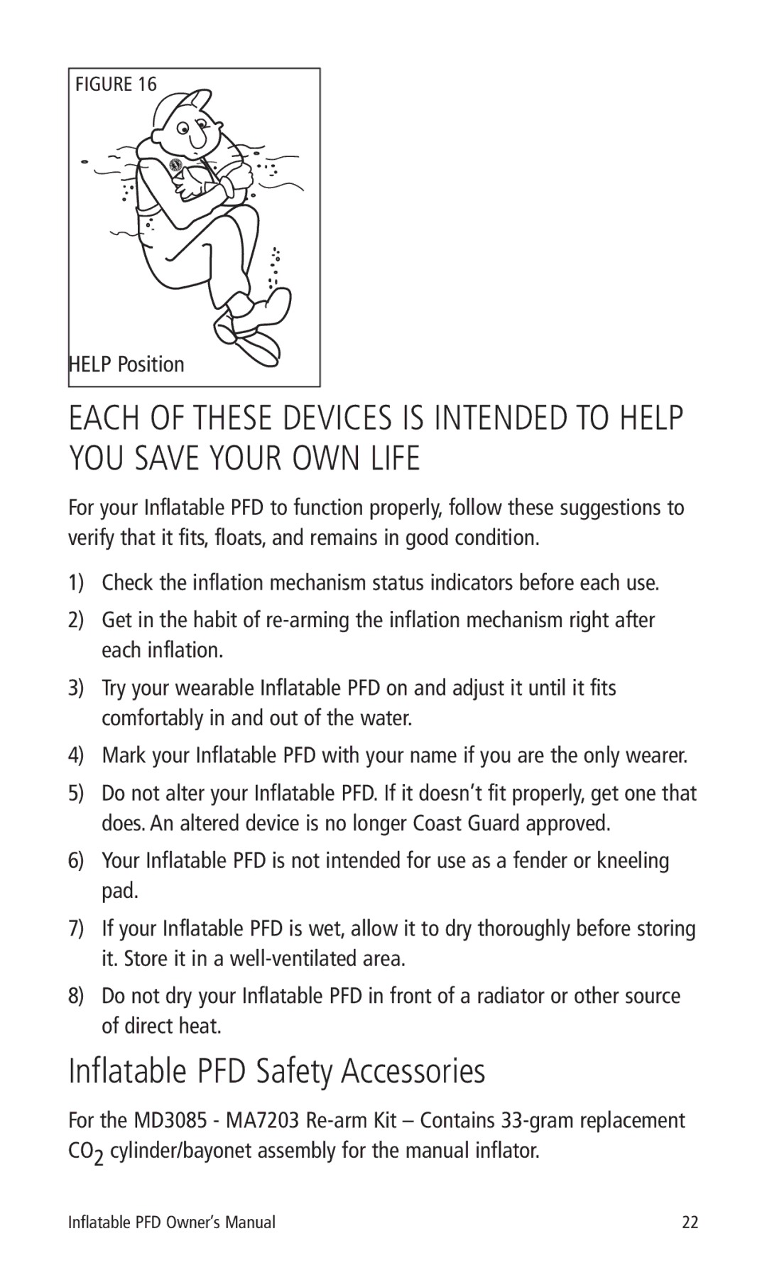 Mustang Survival MD3087, MD3085 manual Inflatable PFD Safety Accessories 