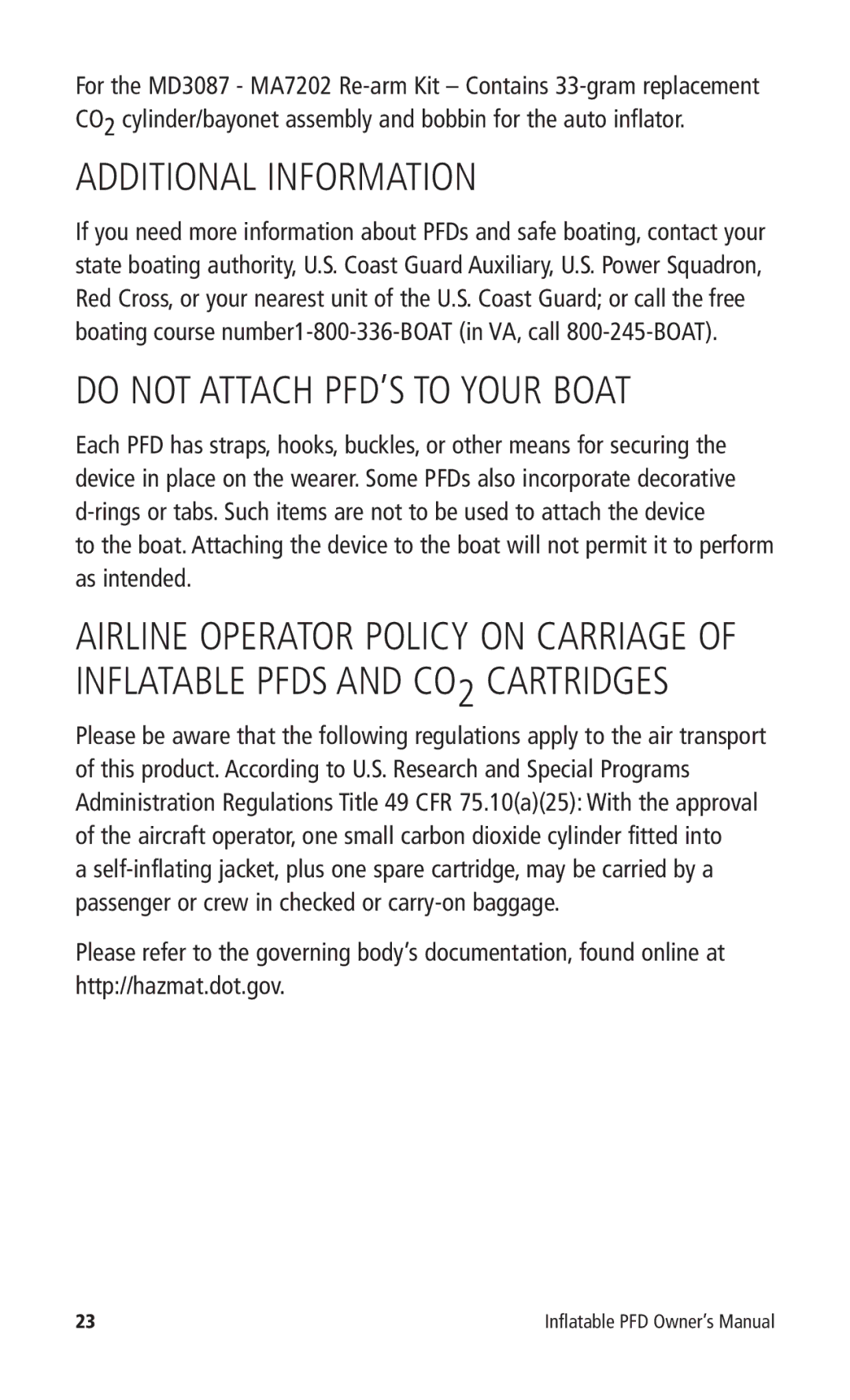 Mustang Survival MD3085, MD3087 manual Additional Information, Do not Attach PFD’S to Your Boat 