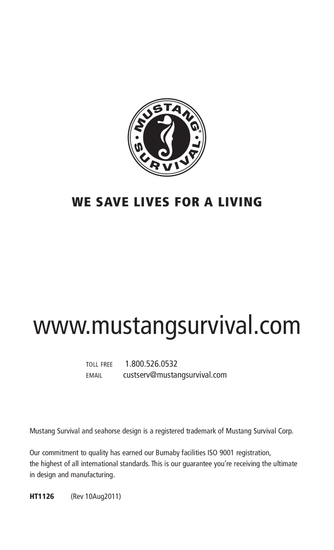 Mustang Survival MD3087, MD3085 manual WE Save Lives for a Living 