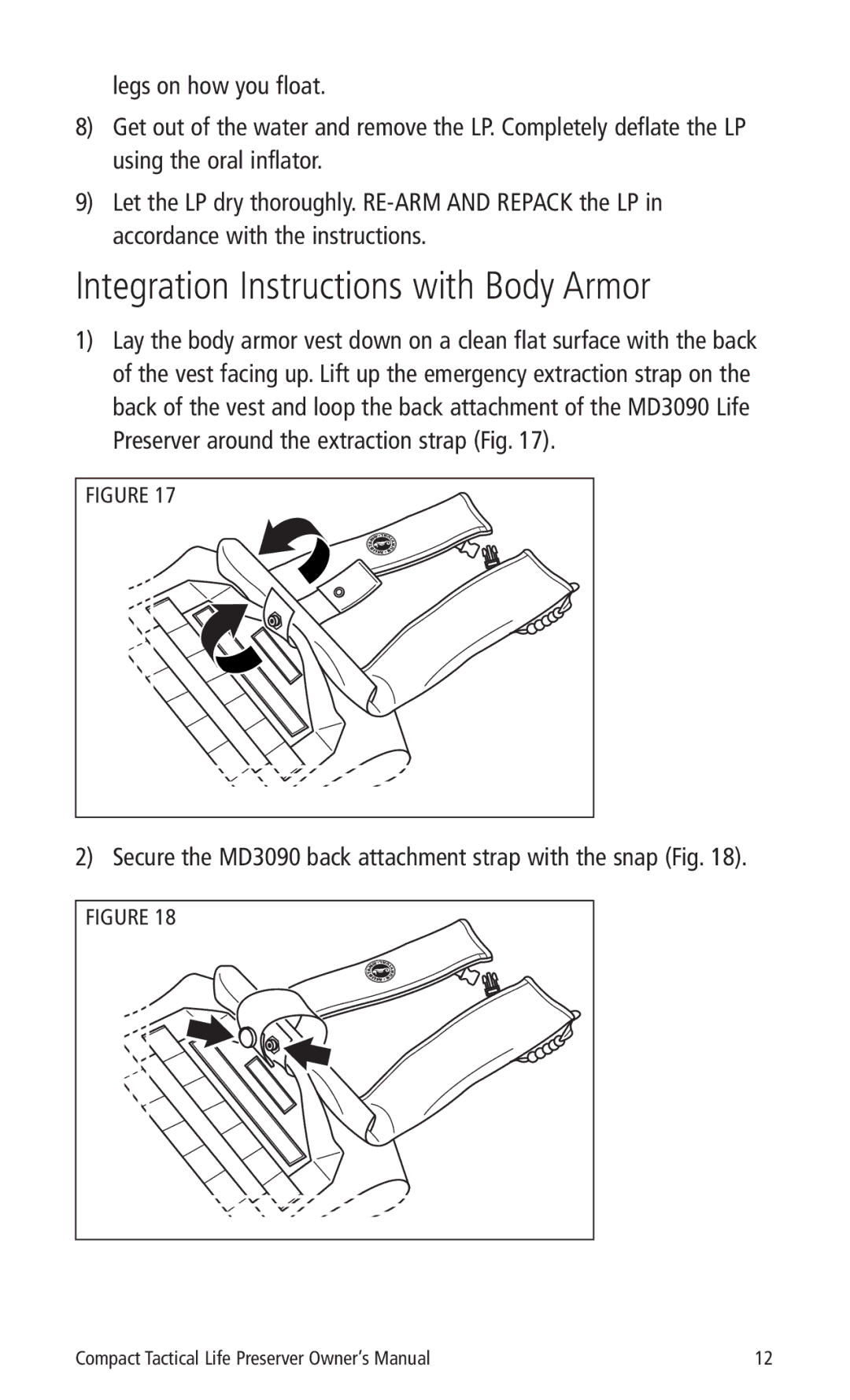 Mustang Survival MD3090, MD3095 manual Integration Instructions with Body Armor 