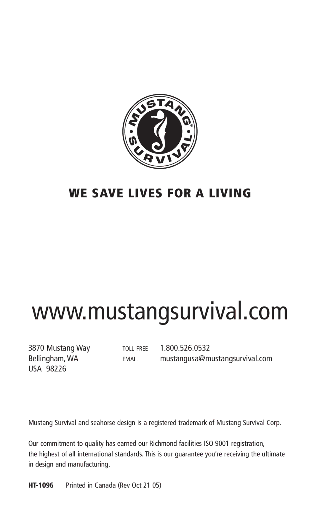 Mustang Survival MD3090, MD3095 manual WE Save Lives for a Living 