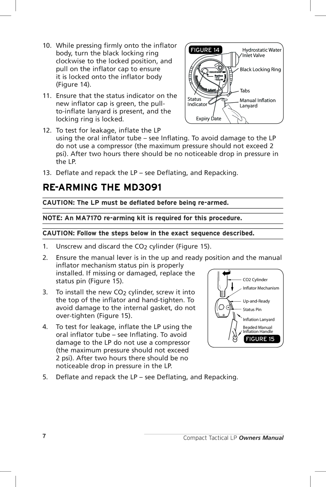 Mustang Survival MD3196 manual RE-ARMING the MD3091 