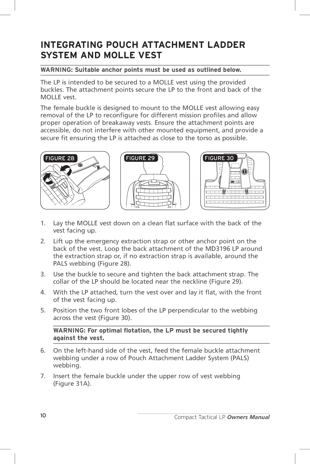 Mustang Survival MD3196, MD3091 manual Integrating Pouch Attachment Ladder System and Molle Vest 