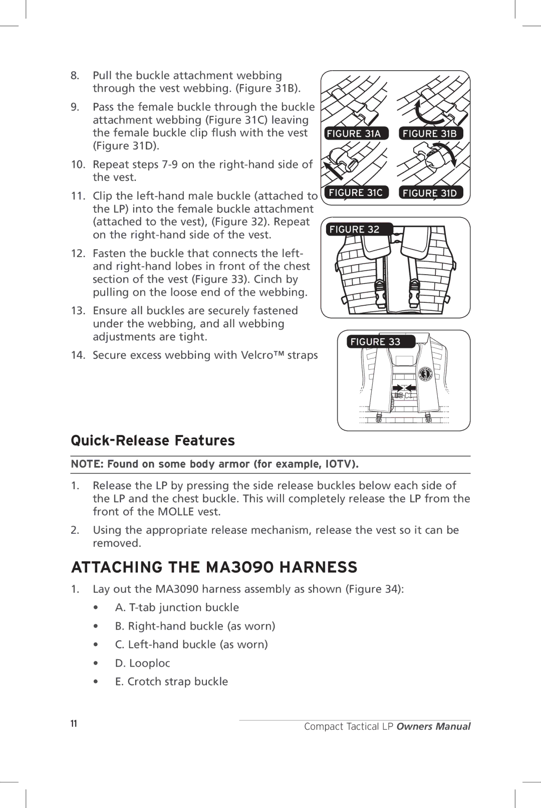 Mustang Survival MD3091, MD3196 manual Attaching the MA3090 Harness, Quick-Release Features 