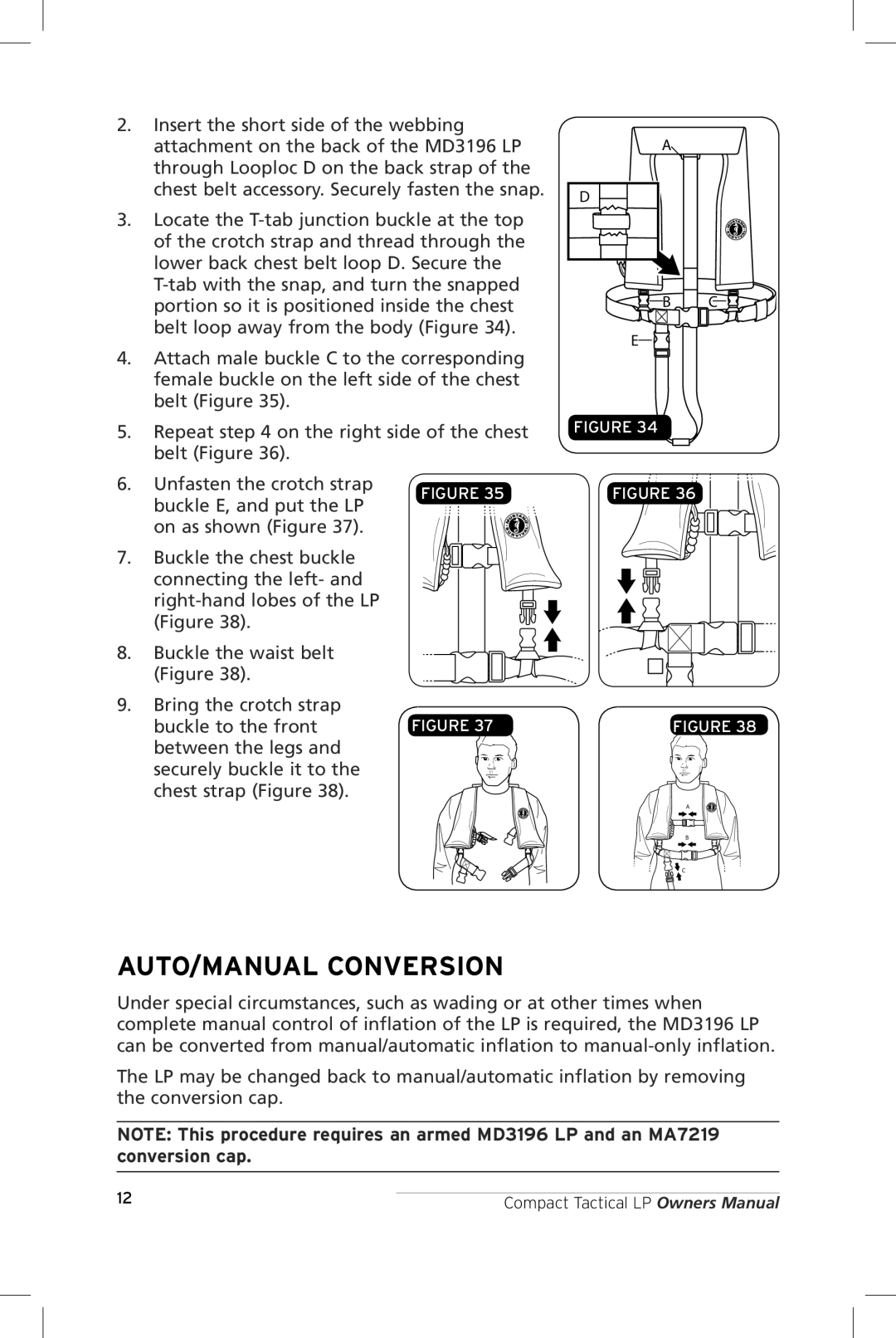 Mustang Survival MD3196, MD3091 manual AUTO/MANUAL Conversion 