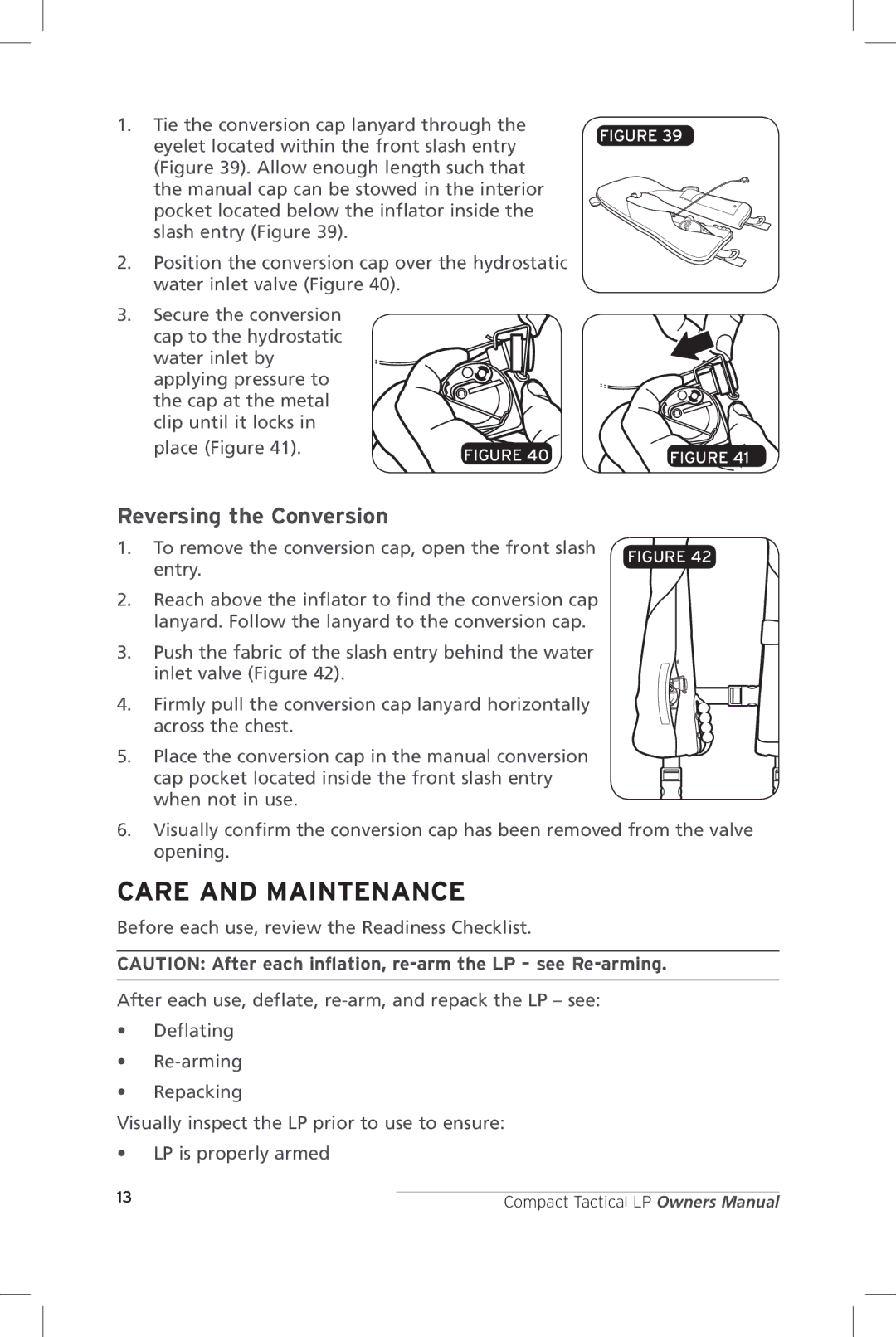 Mustang Survival MD3091, MD3196 manual Care and Maintenance, Reversing the Conversion 