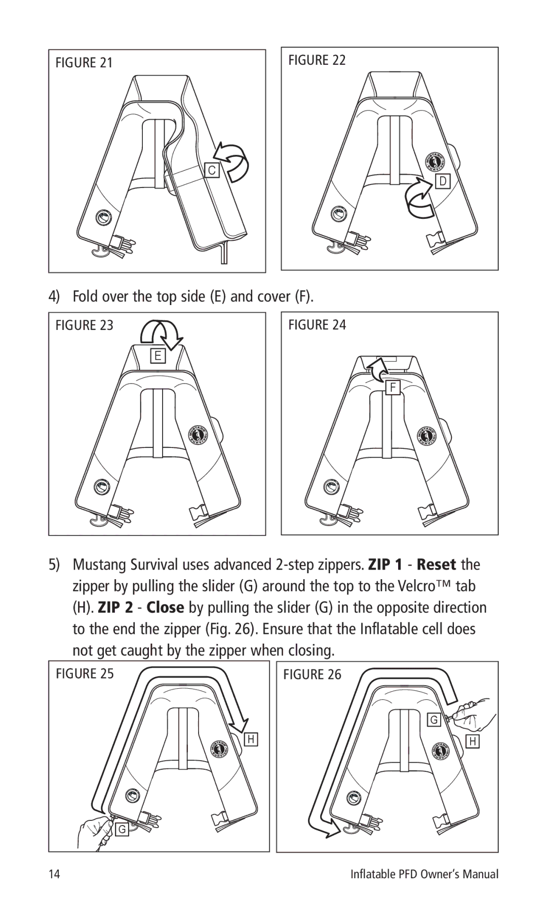 Mustang Survival MD3184, MD3183 manual Fold over the top side E and cover F 