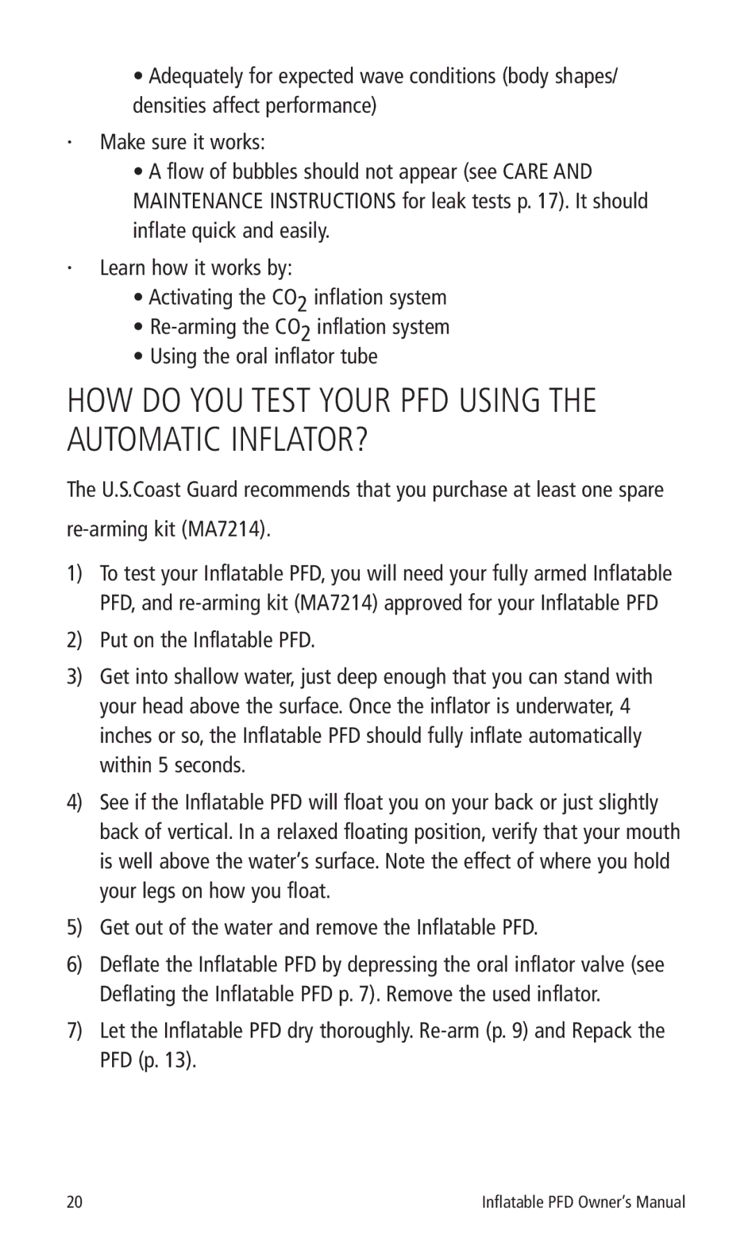 Mustang Survival MD3184, MD3183 manual HOW do YOU Test Your PFD Using the Automatic INFLATOR? 