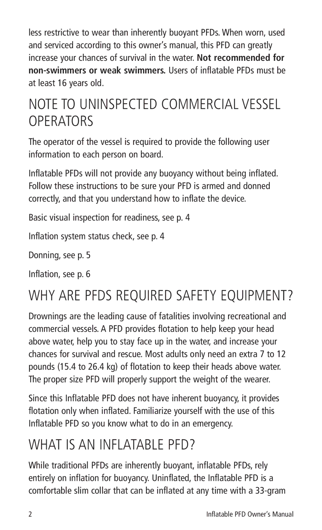 Mustang Survival MD3184, MD3183 manual What is AN Inflatable PFD?, WHY are Pfds Required Safety EQUIPMENT? 