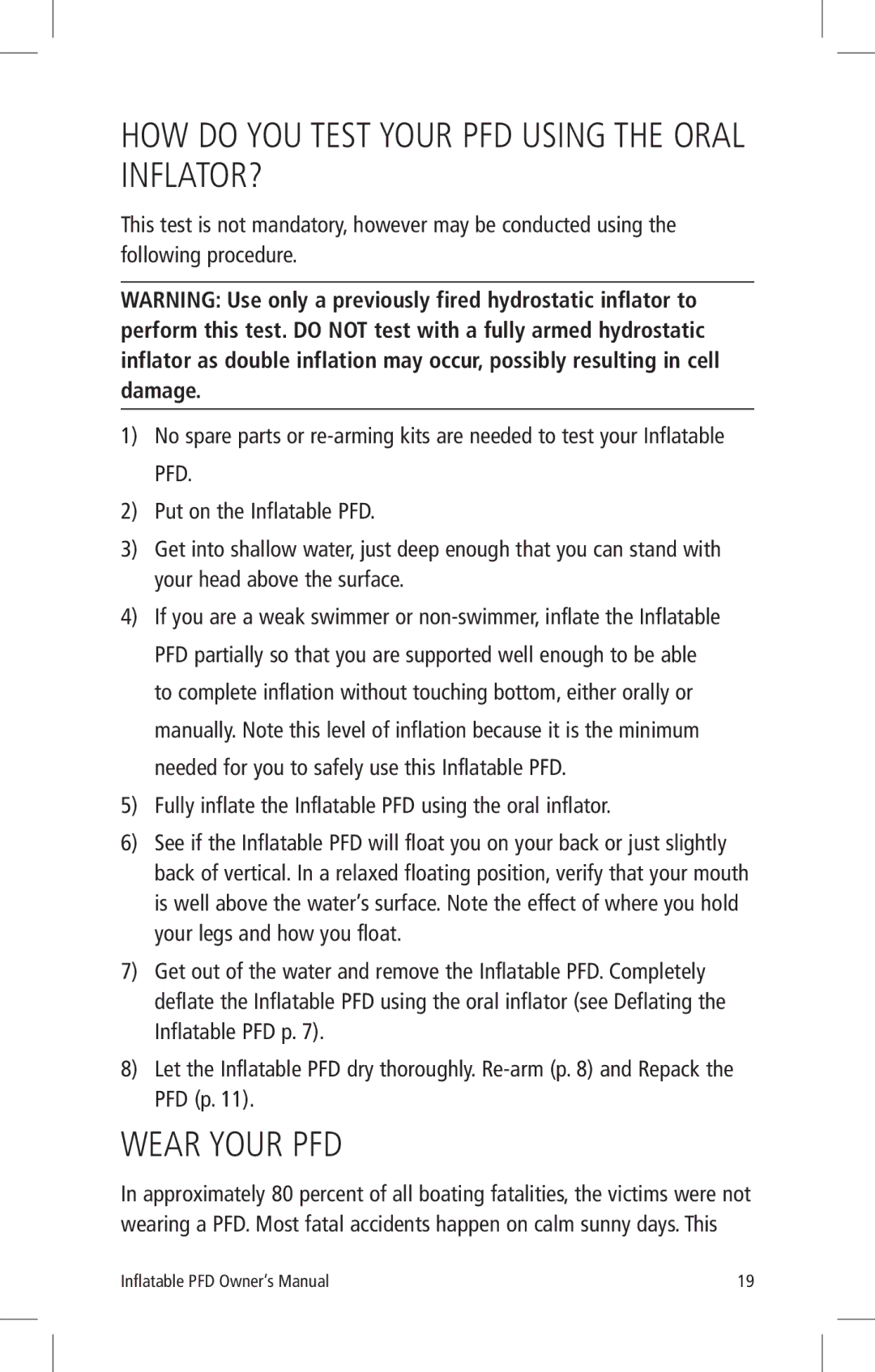 Mustang Survival MD3183, MD3184 manual HOW do YOU Test Your PFD Using the Oral INFLATOR?, Wear Your PFD 