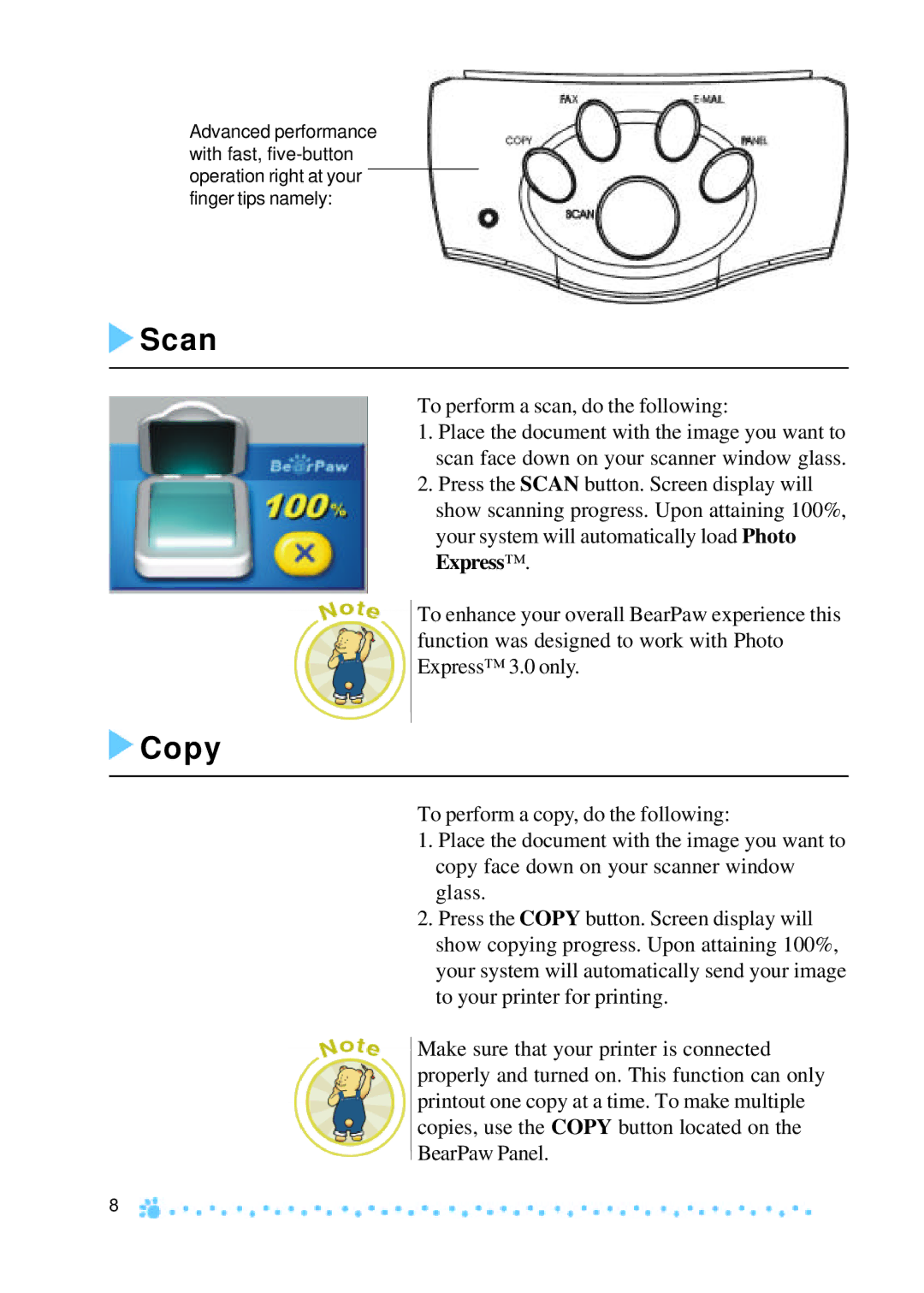 Mustek 1200 manual Scan, Copy 