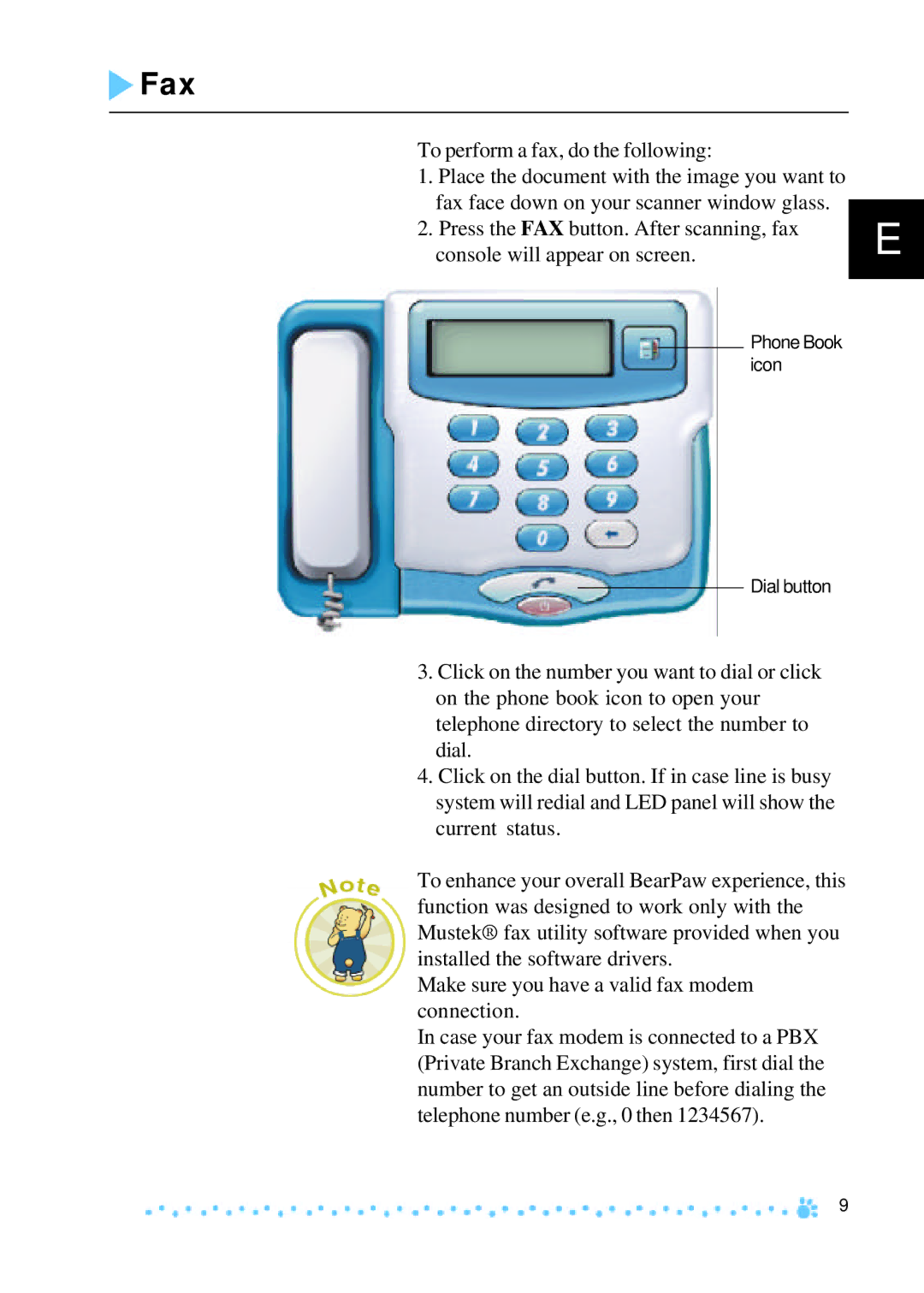 Mustek 1200 manual Fax 