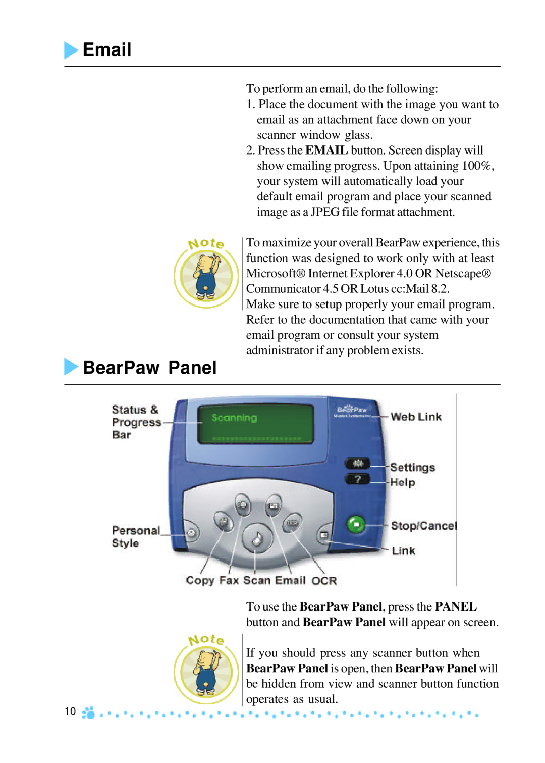 Mustek 1200 manual BearPaw Panel 