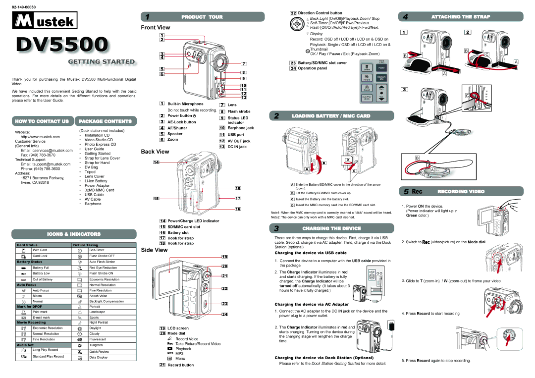 Mustek DV 5500 manual Front View, Back View, Side View 