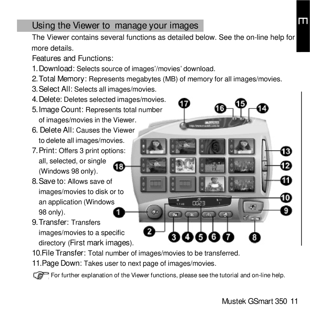 Mustek GSmart 350 manual Using the Viewer to manage your images, Features and Functions 