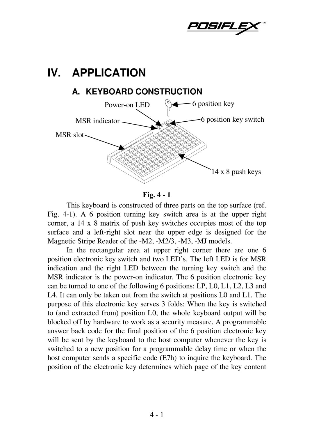 Mustek KB3100 user manual IV. Application, Keyboard Construction 