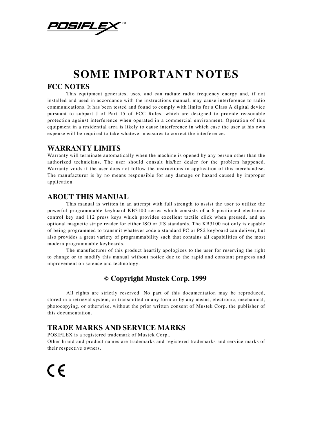 Mustek KB3100 user manual OM E Important Notes 