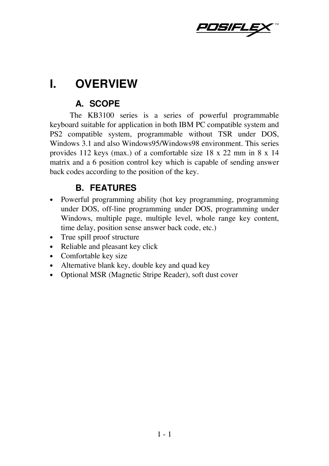 Mustek KB3100 user manual Overview, Scope, Features 