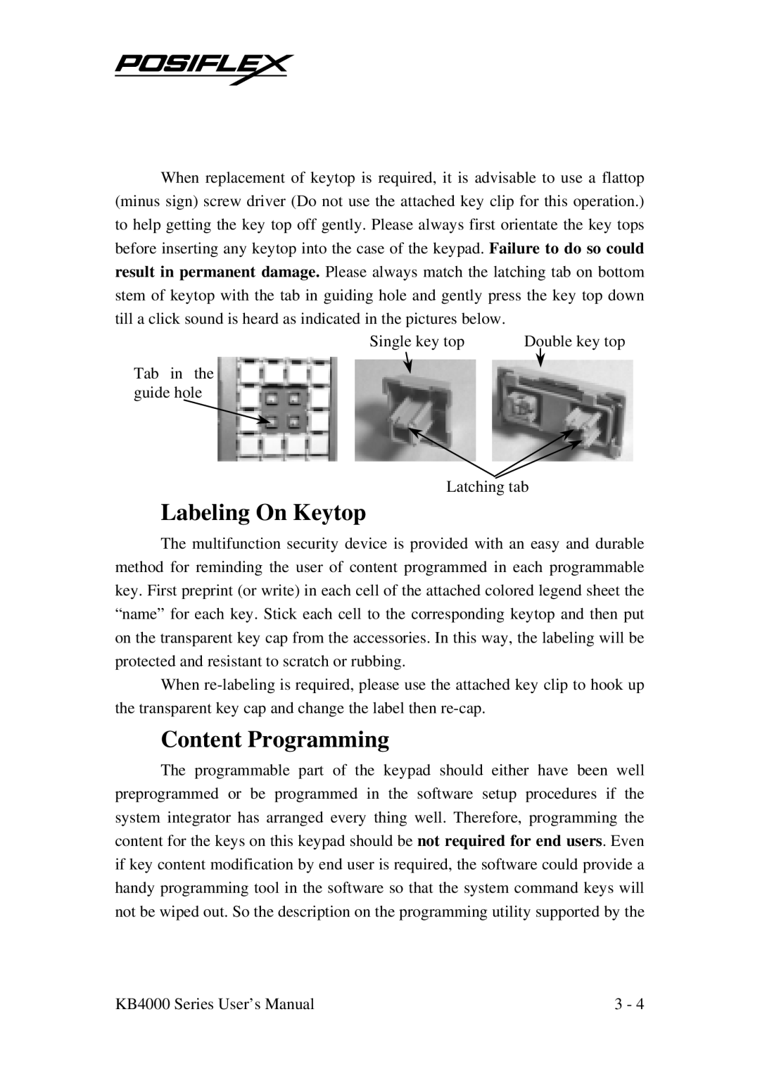 Mustek KP100, SD100, KB4000 user manual Labeling On Keytop, Content Programming 