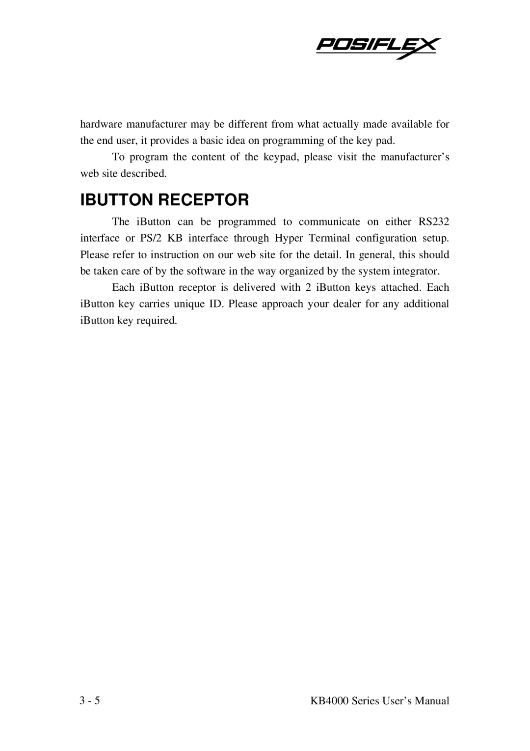 Mustek SD100, KP100, KB4000 user manual Ibutton Receptor 