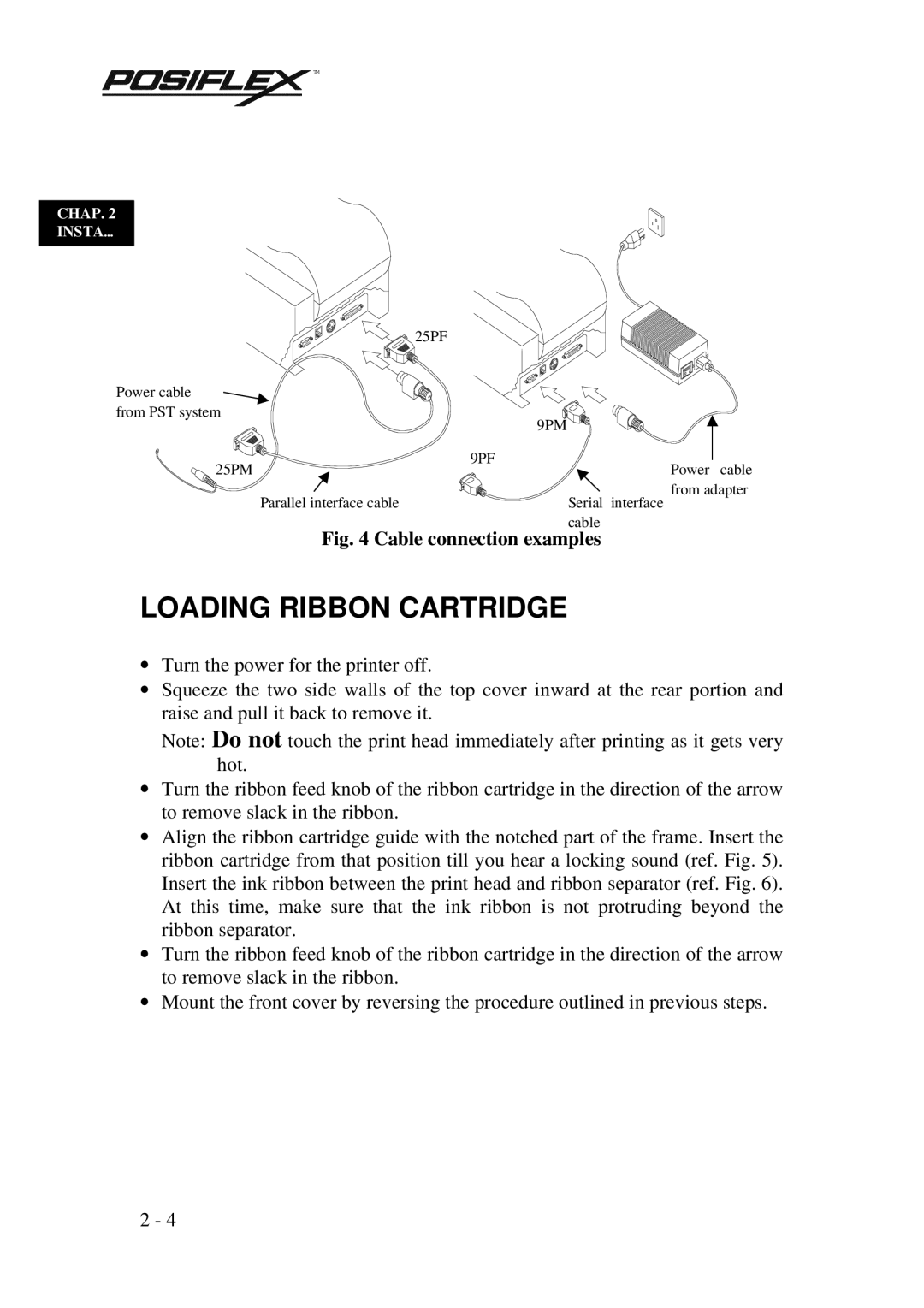 Mustek PP3000 manual Loading Ribbon Cartridge, Cable connection examples 