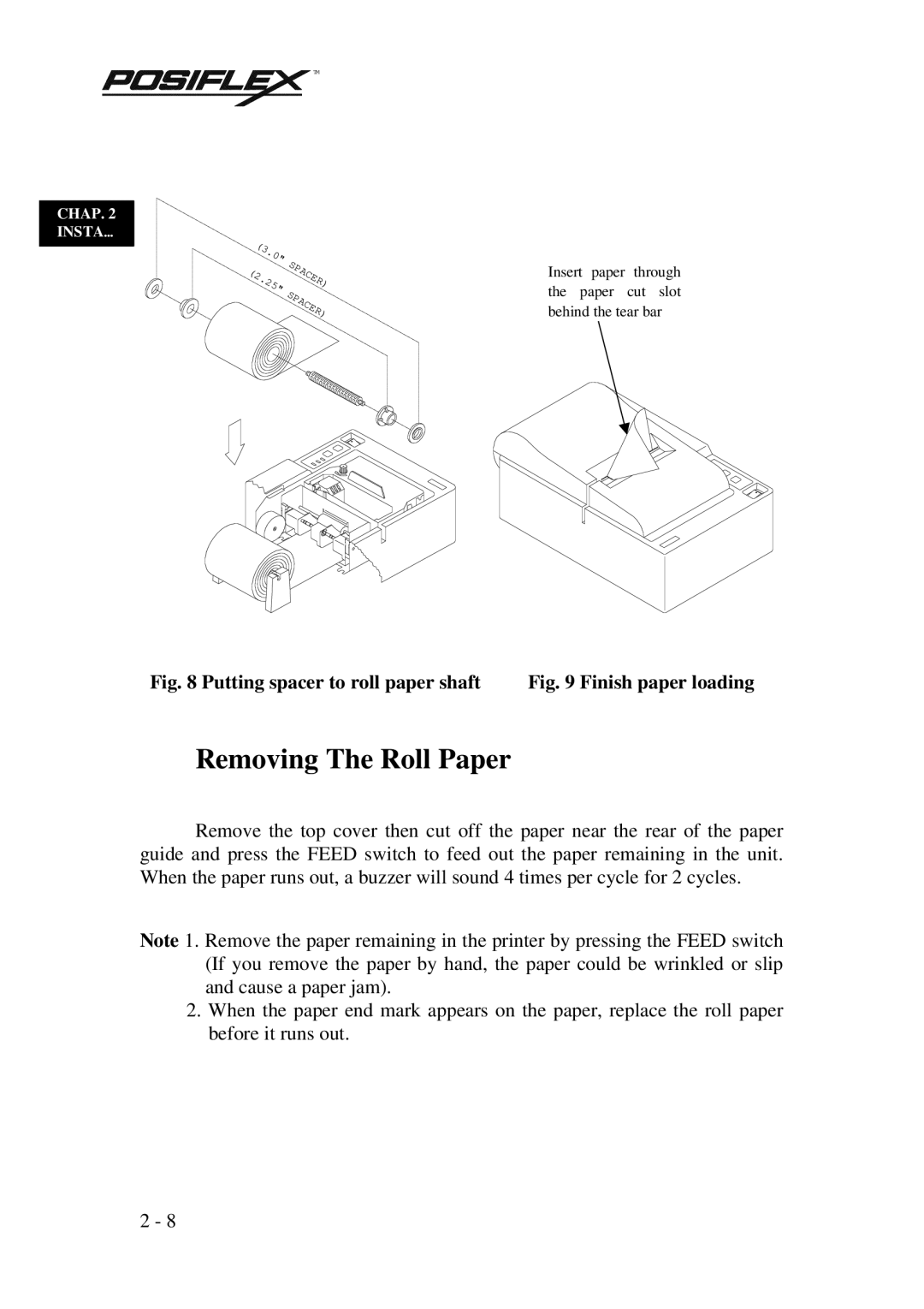 Mustek PP3000 manual Removing The Roll Paper, Putting spacer to roll paper shaft 