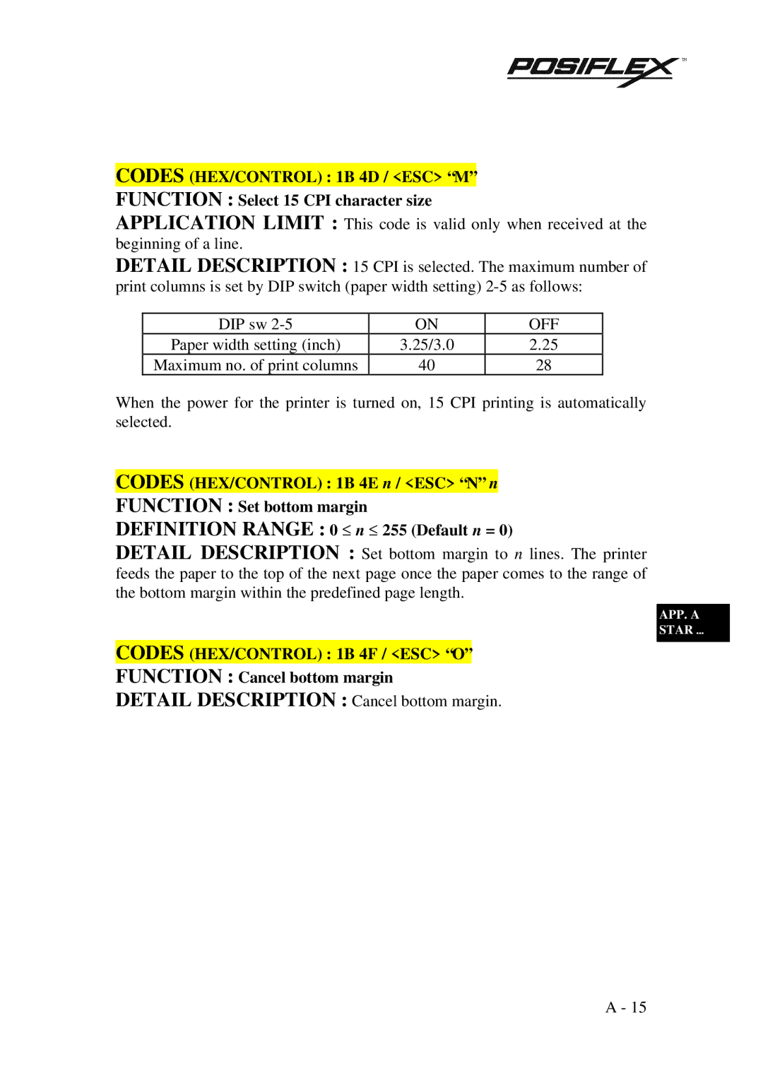 Mustek PP3000 manual Definition Range 0 ≤ n ≤ 255 Default n =, Detail Description Cancel bottom margin 