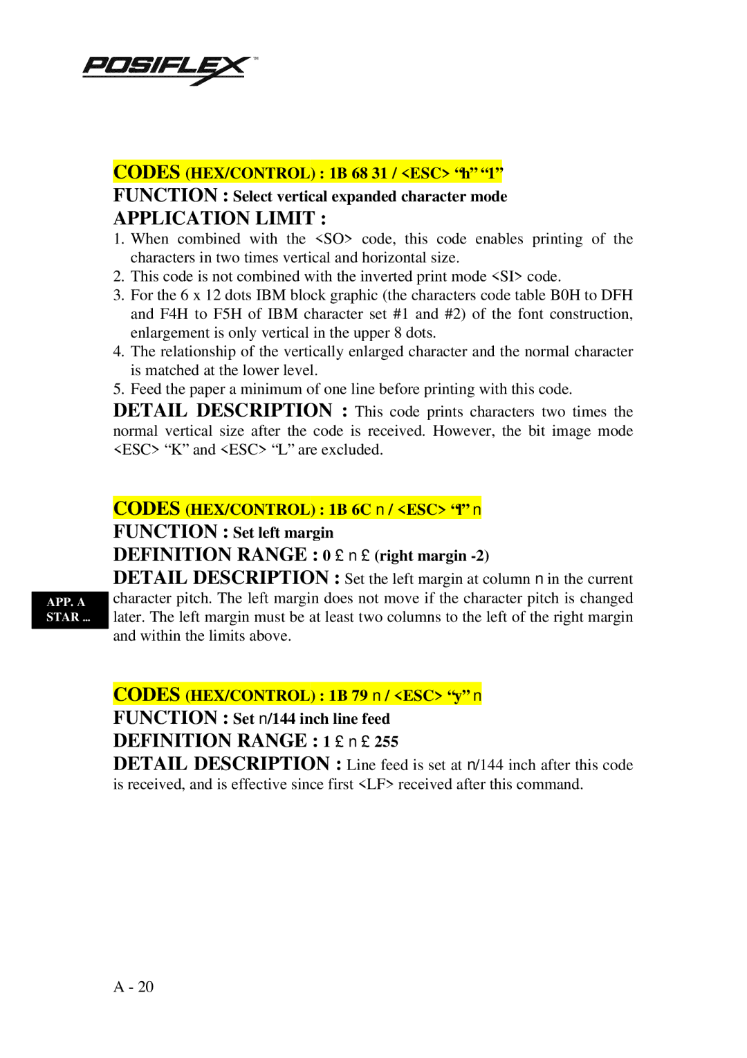 Mustek PP3000 manual Definition Range 0 ≤ n ≤ right margin, Function Set left margin 