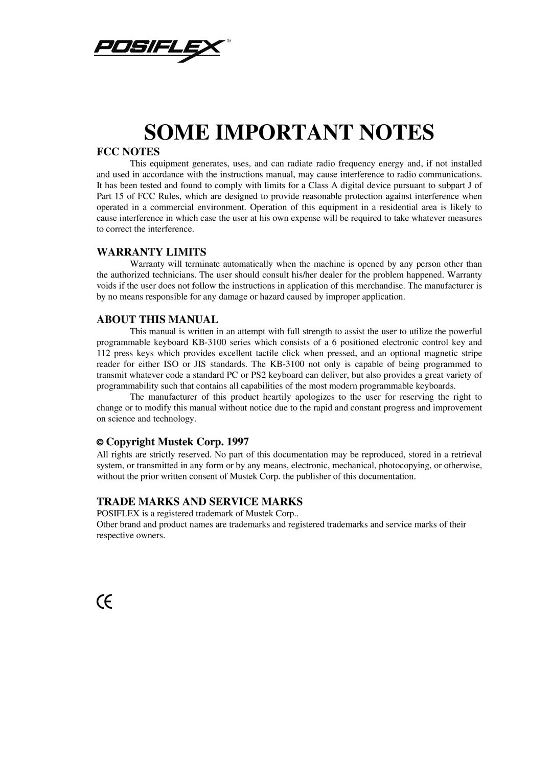 Mustek TM KB3100 user manual Some Important Notes 