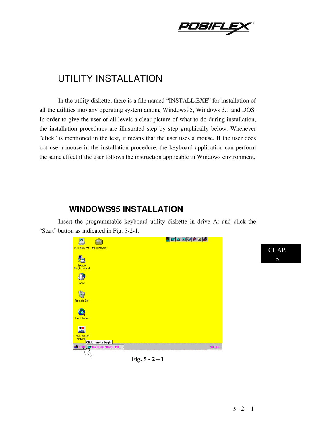 Mustek TM KB3100 user manual Utility Installation, WINDOWS95 Installation 