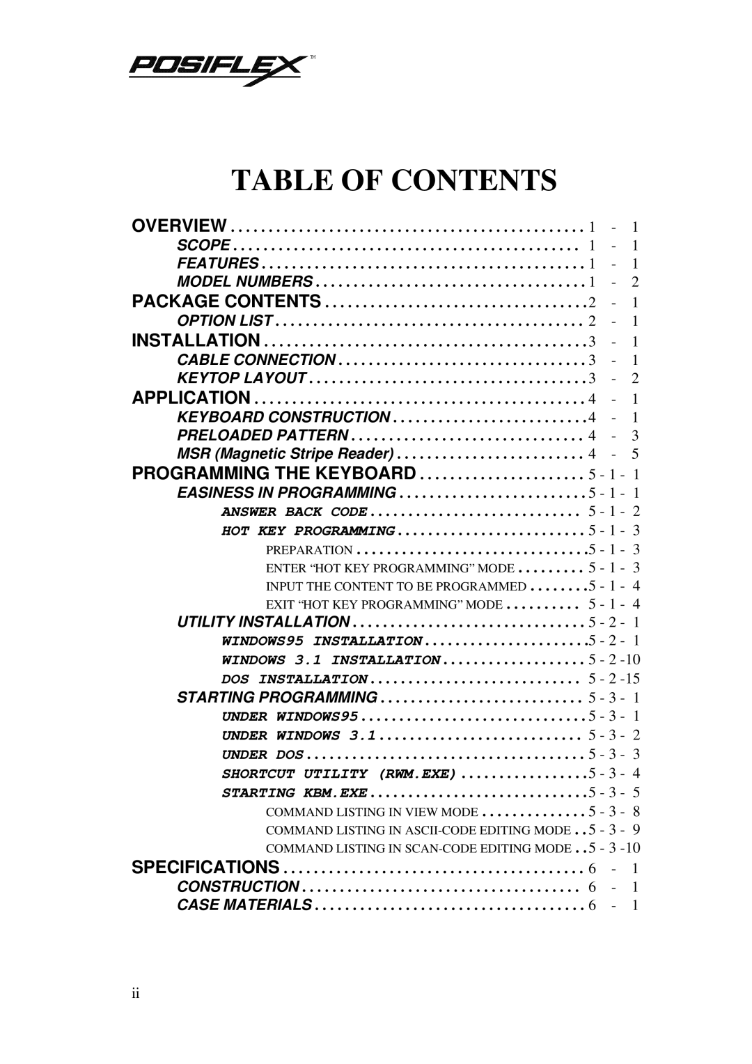 Mustek TM KB3100 user manual Table of Contents 