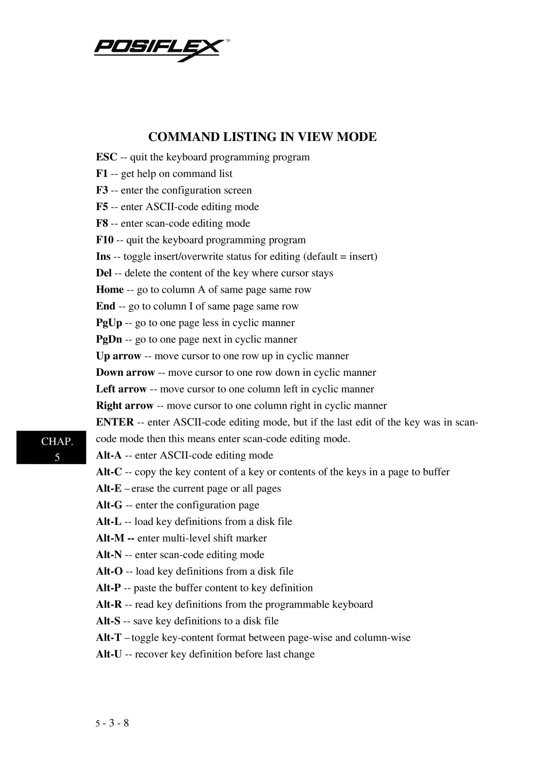 Mustek TM KB3100 user manual Command Listing in View Mode 