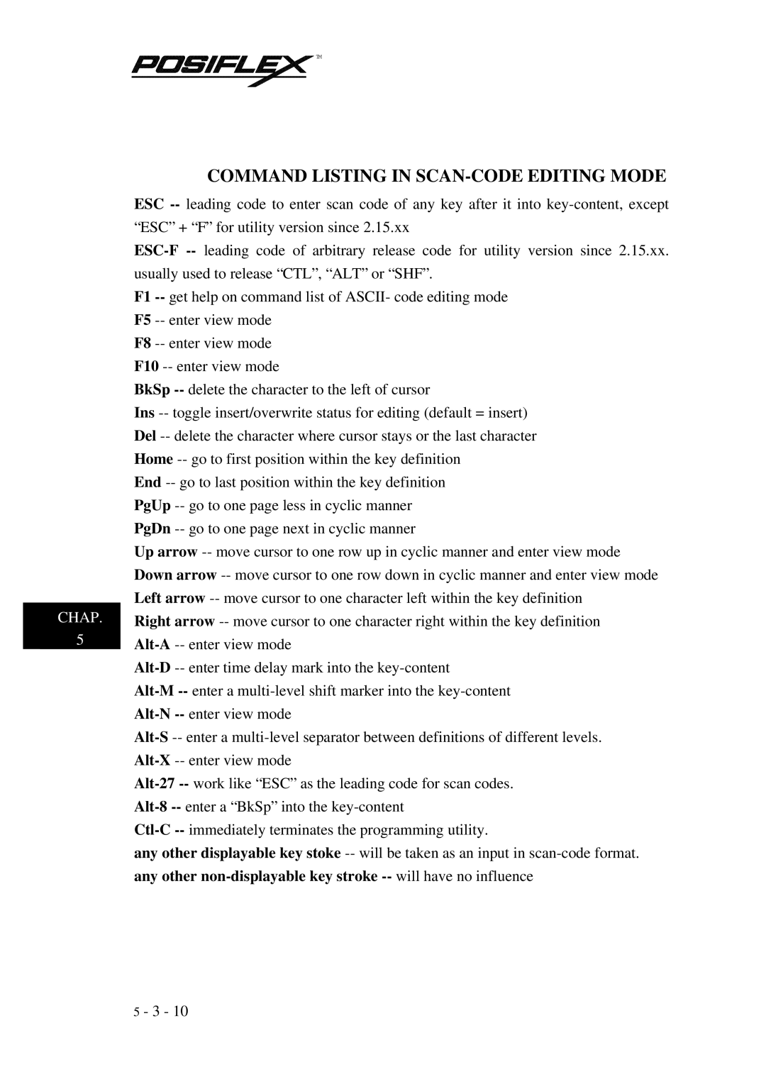 Mustek TM KB3100 user manual Command Listing in SCAN-CODE Editing Mode 