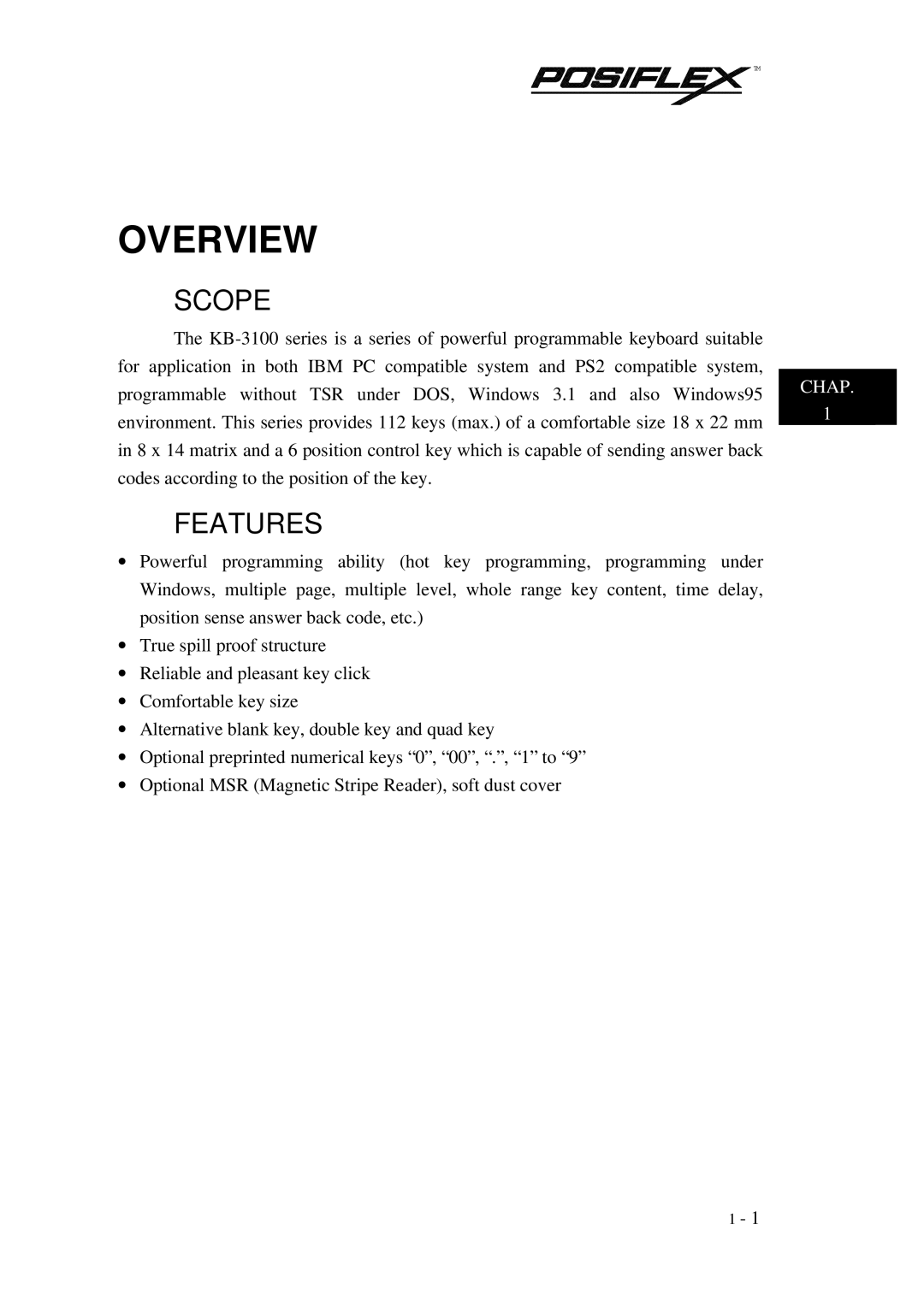 Mustek TM KB3100 user manual Overview, Scope, Features 