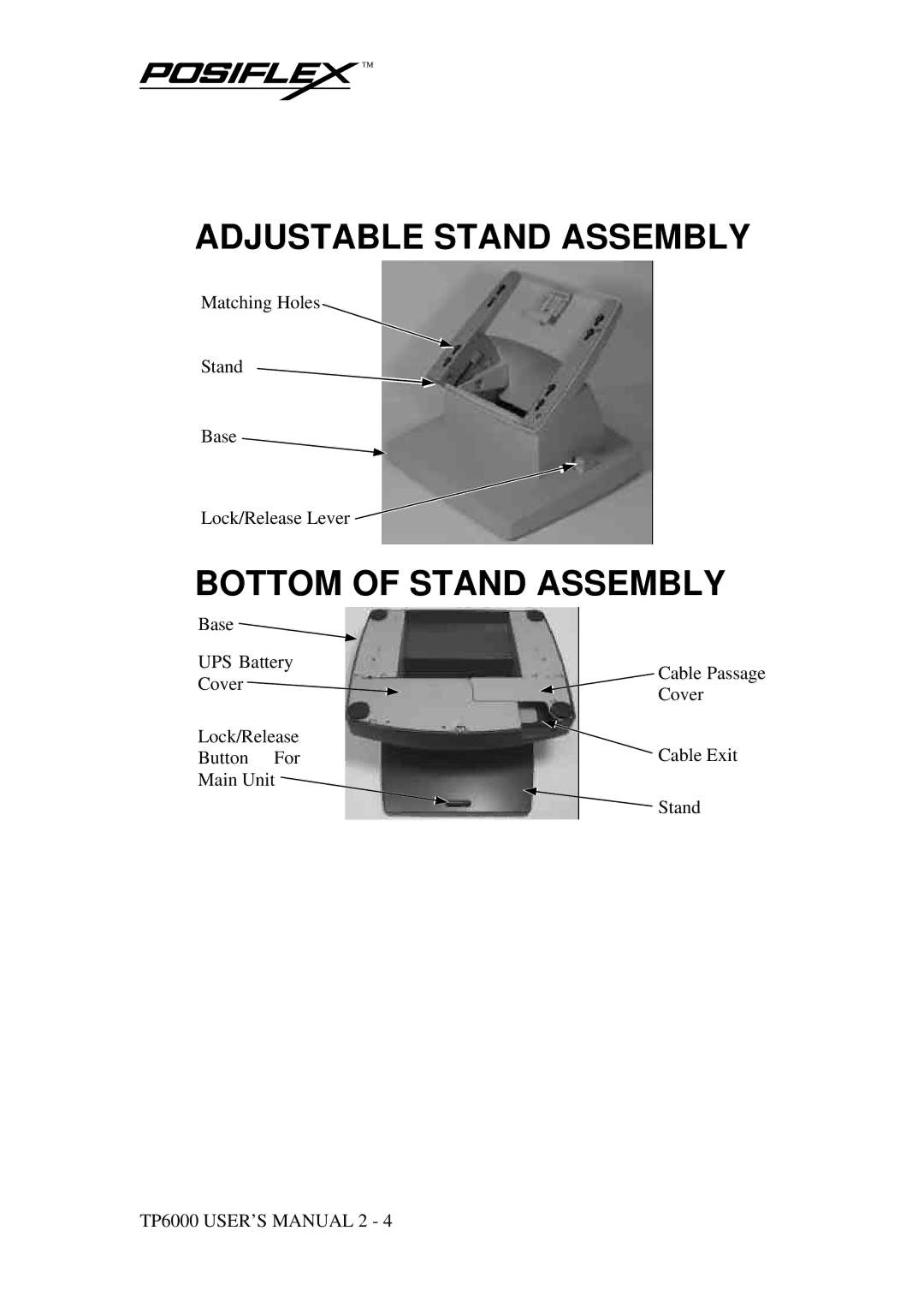 Mustek TP-6000 user manual Adjustable Stand Assembly, Bottom of Stand Assembly 