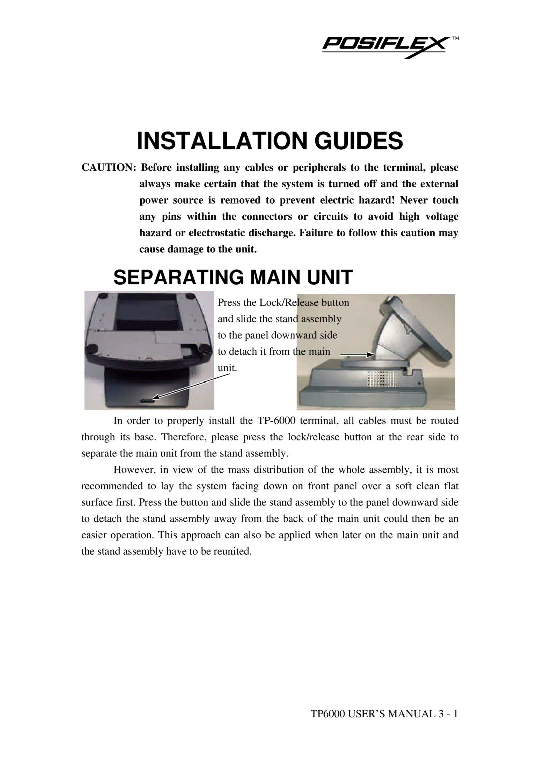 Mustek TP-6000 user manual Installation Guides, Separating Main Unit 