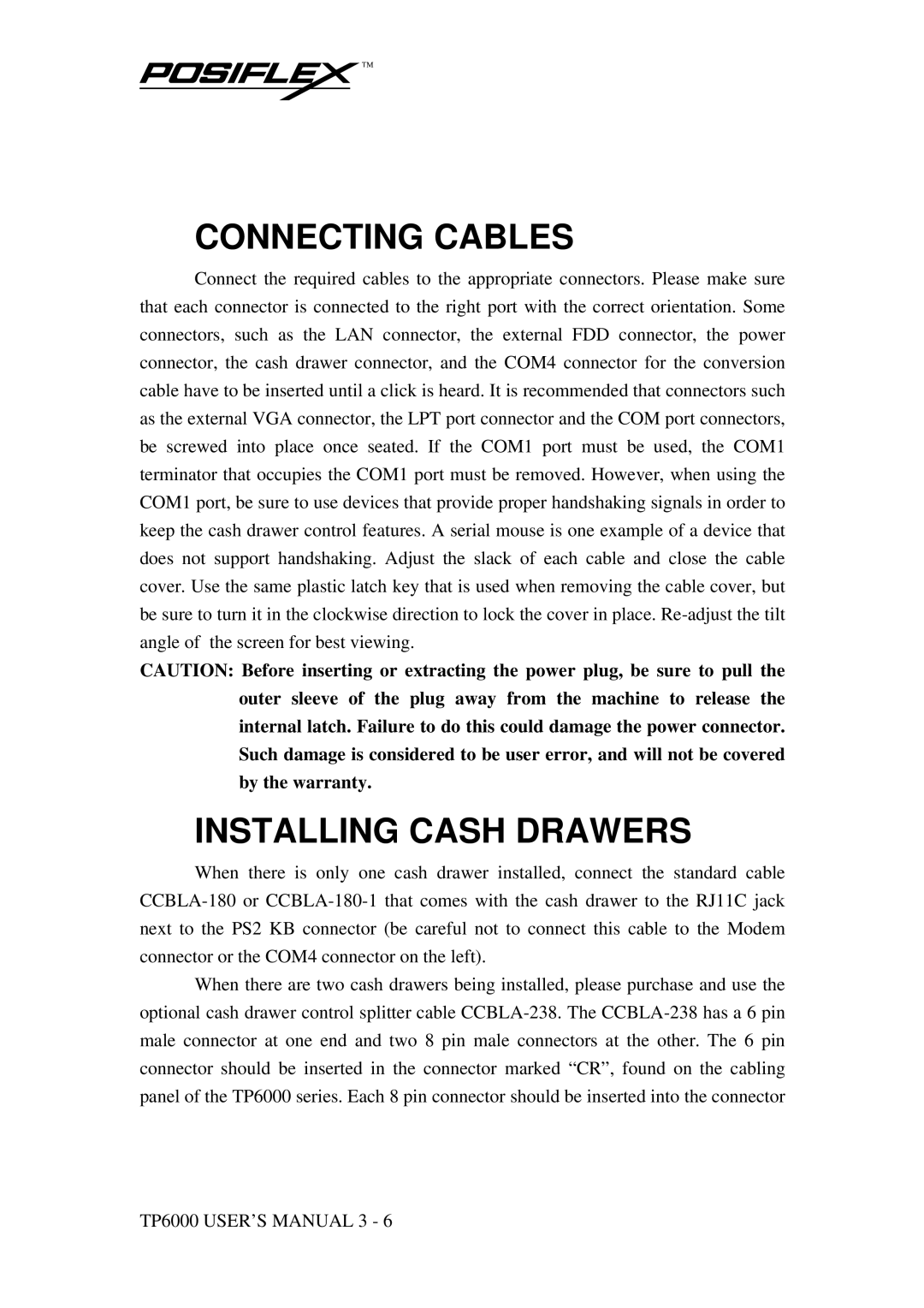 Mustek TP-6000 user manual Connecting Cables, Installing Cash Drawers 