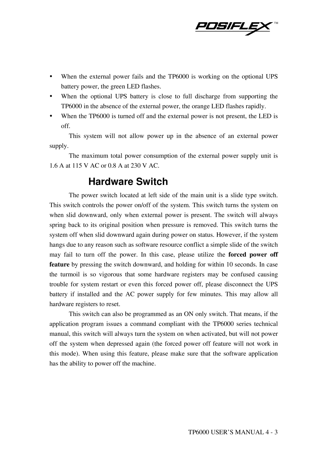 Mustek TP-6000 user manual Hardware Switch 