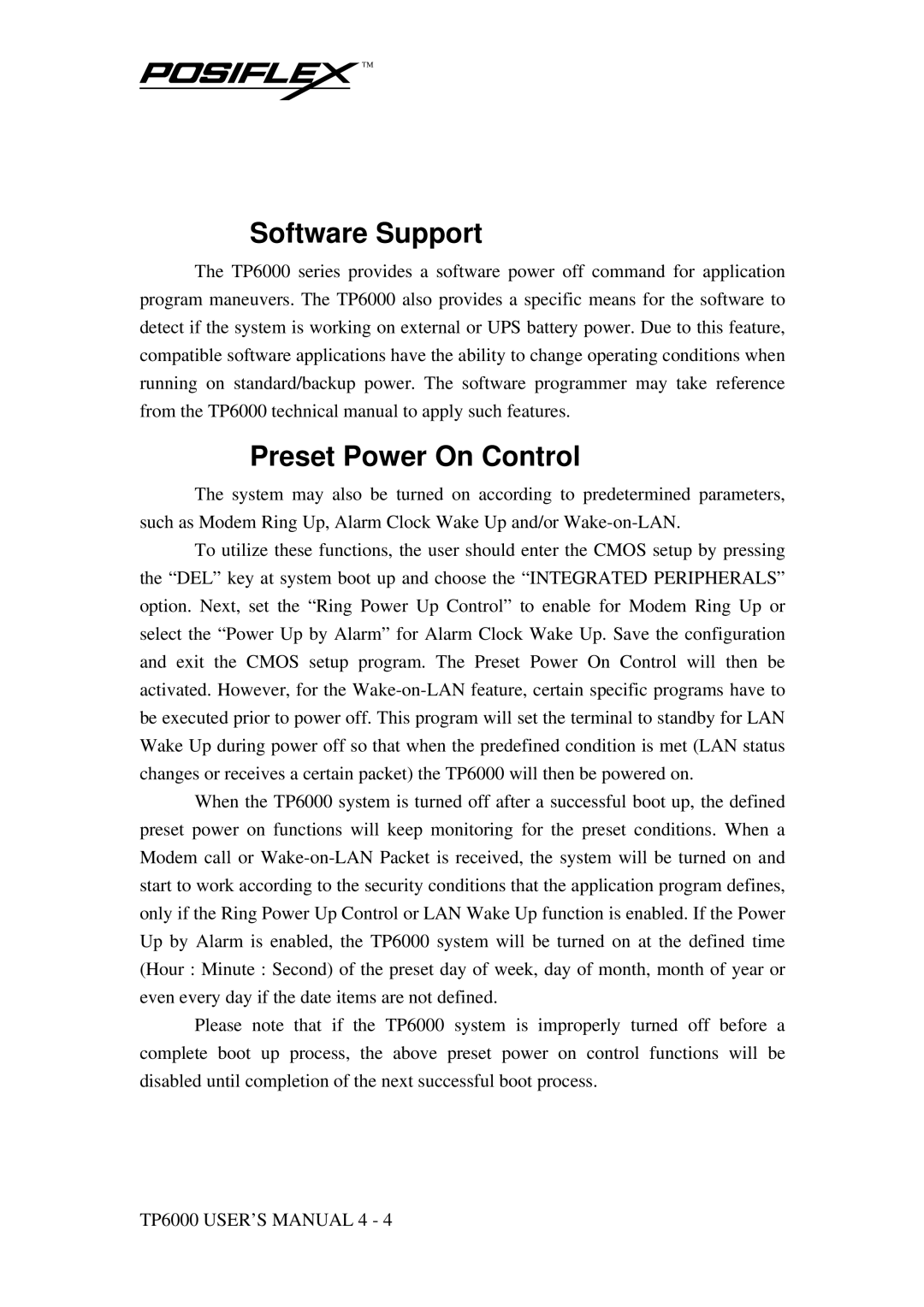 Mustek TP-6000 user manual Software Support, Preset Power On Control 