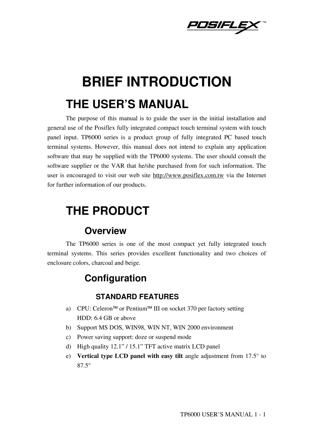 Mustek TP-6000 user manual USER’S Manual Product, Overview, Configuration 