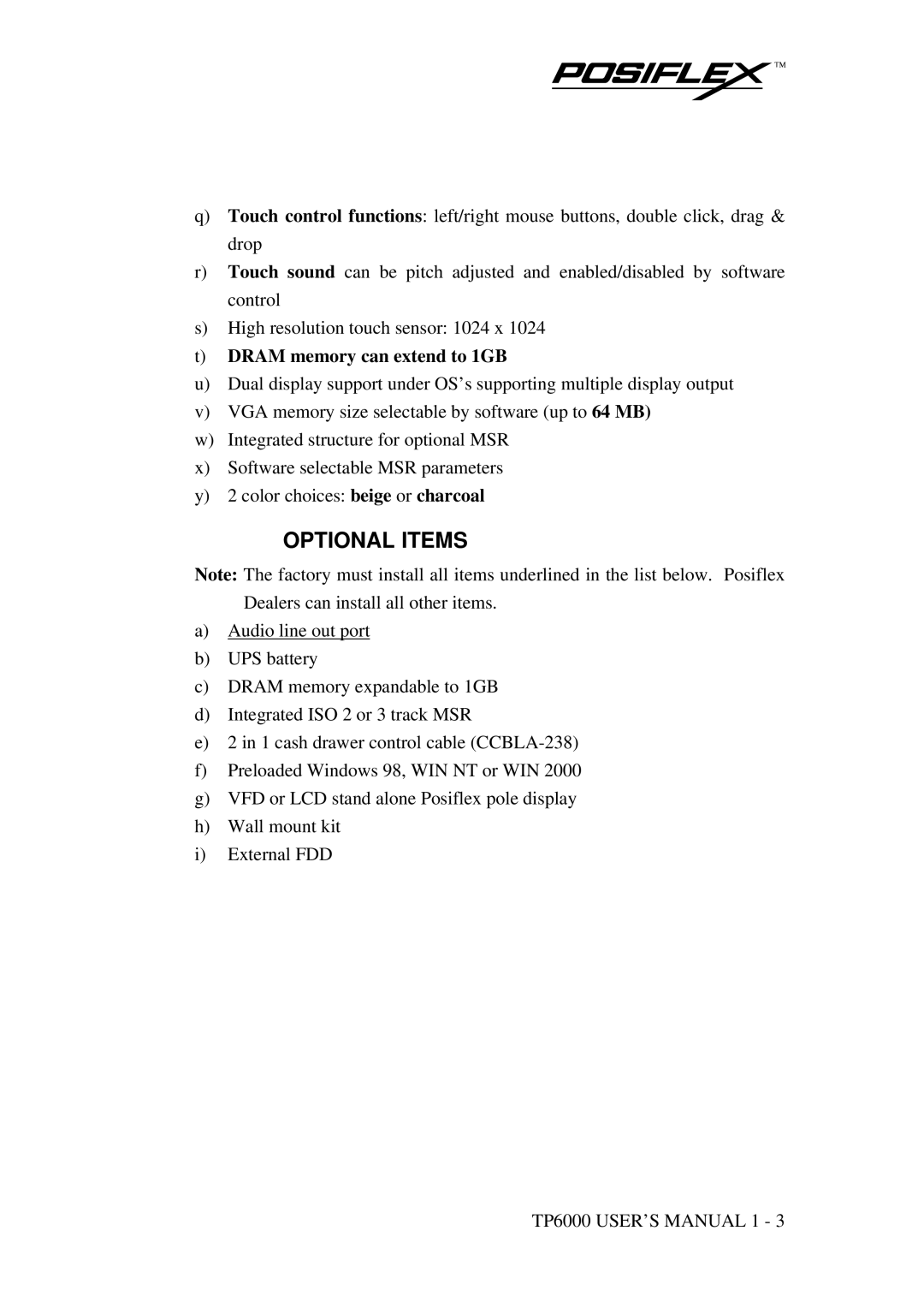 Mustek TP-6000 user manual Optional Items 