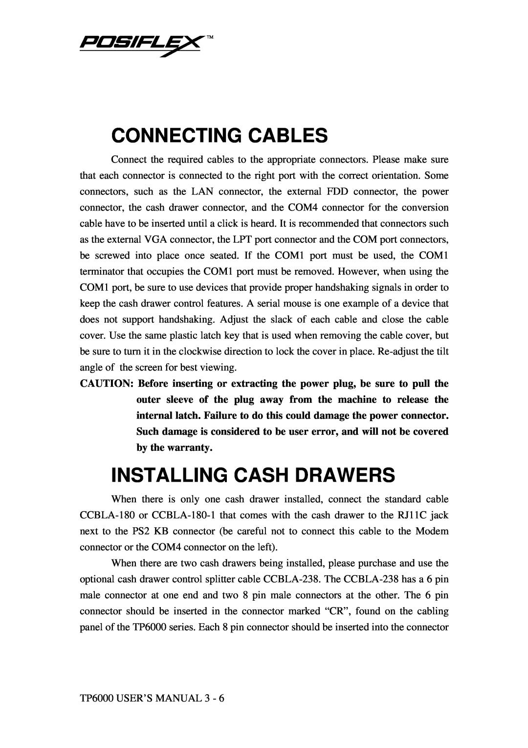 Mustek TP-6000 user manual Connecting Cables, Installing Cash Drawers 