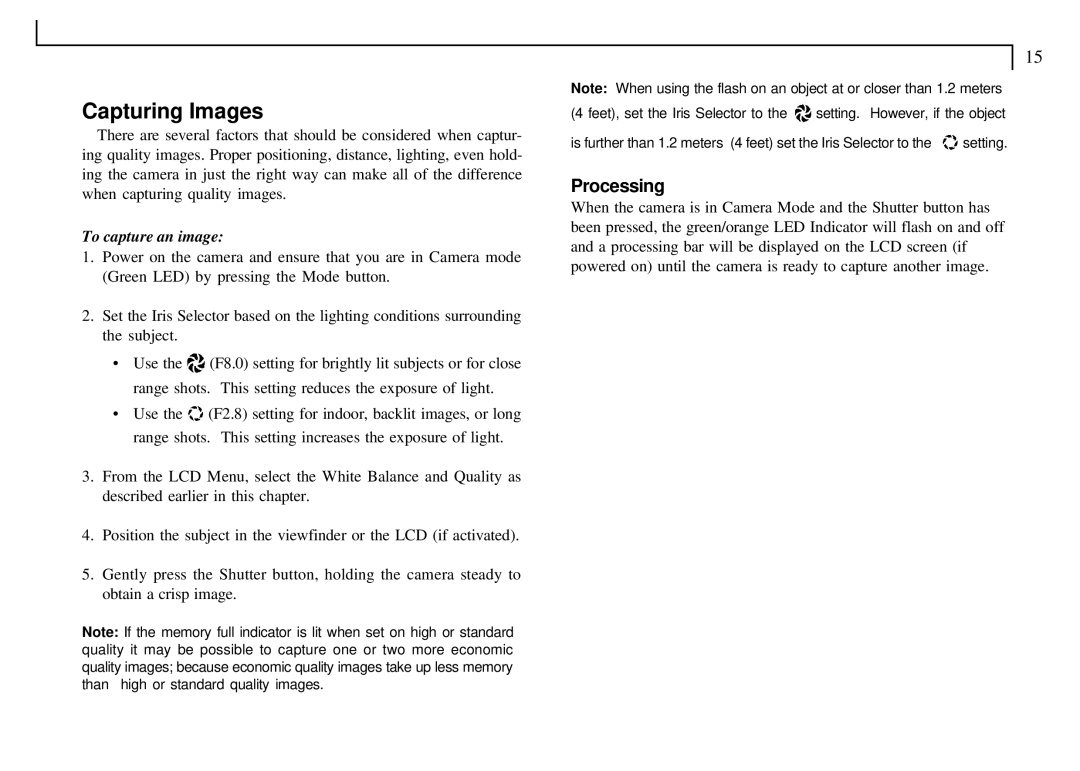 Mustek VDC-300 user manual Capturing Images, Processing, To capture an image 