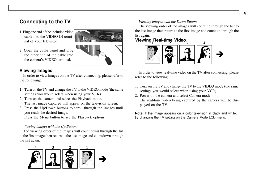 Mustek VDC-300 user manual Connecting to the TV, Viewing Images, Viewing Real-time Video 